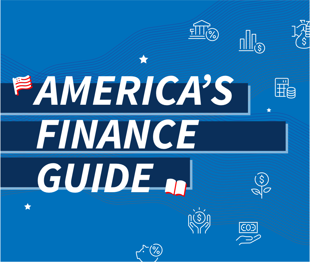 Illustration of finance icons: dollar bill, bag of money, etc. with the text ‘Answer all your questions about federal government finance.’ overlaid.