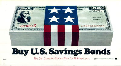 Poster advertising savings bonds as “savings plans for all Americans.”